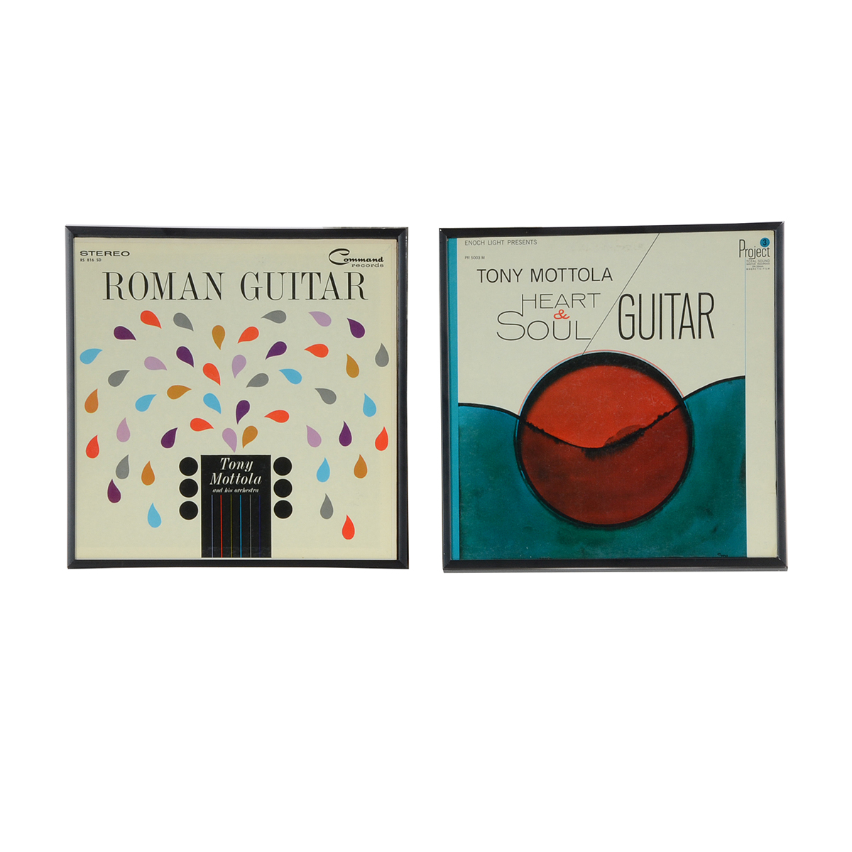 Two Framed Displays of Tony Mottola LP Sleeves