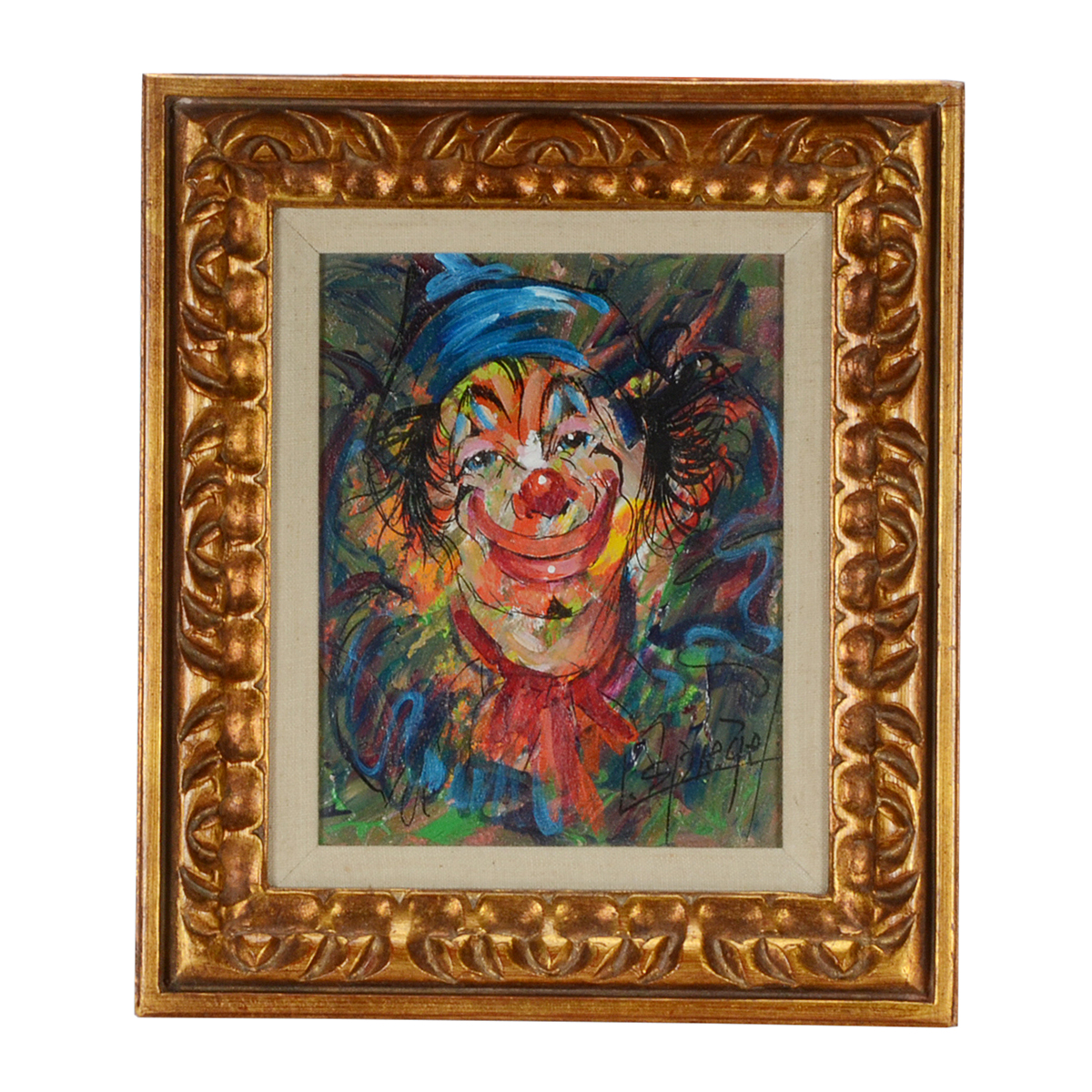 Louis Spiegel Original 1970 Clown Portrait Oil on Canvas