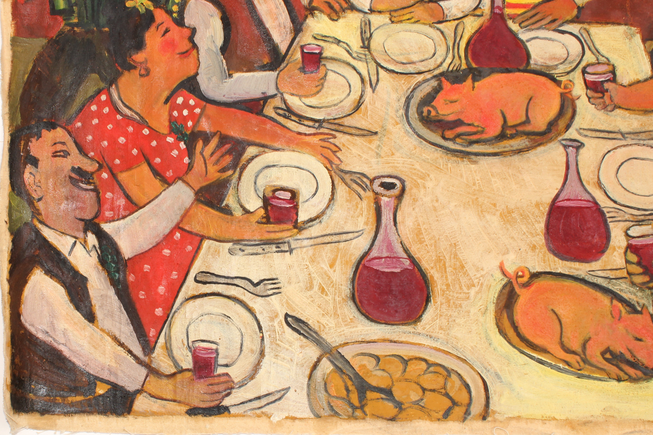 Collection of Four Eastern European Folk Art Cloth Paintings