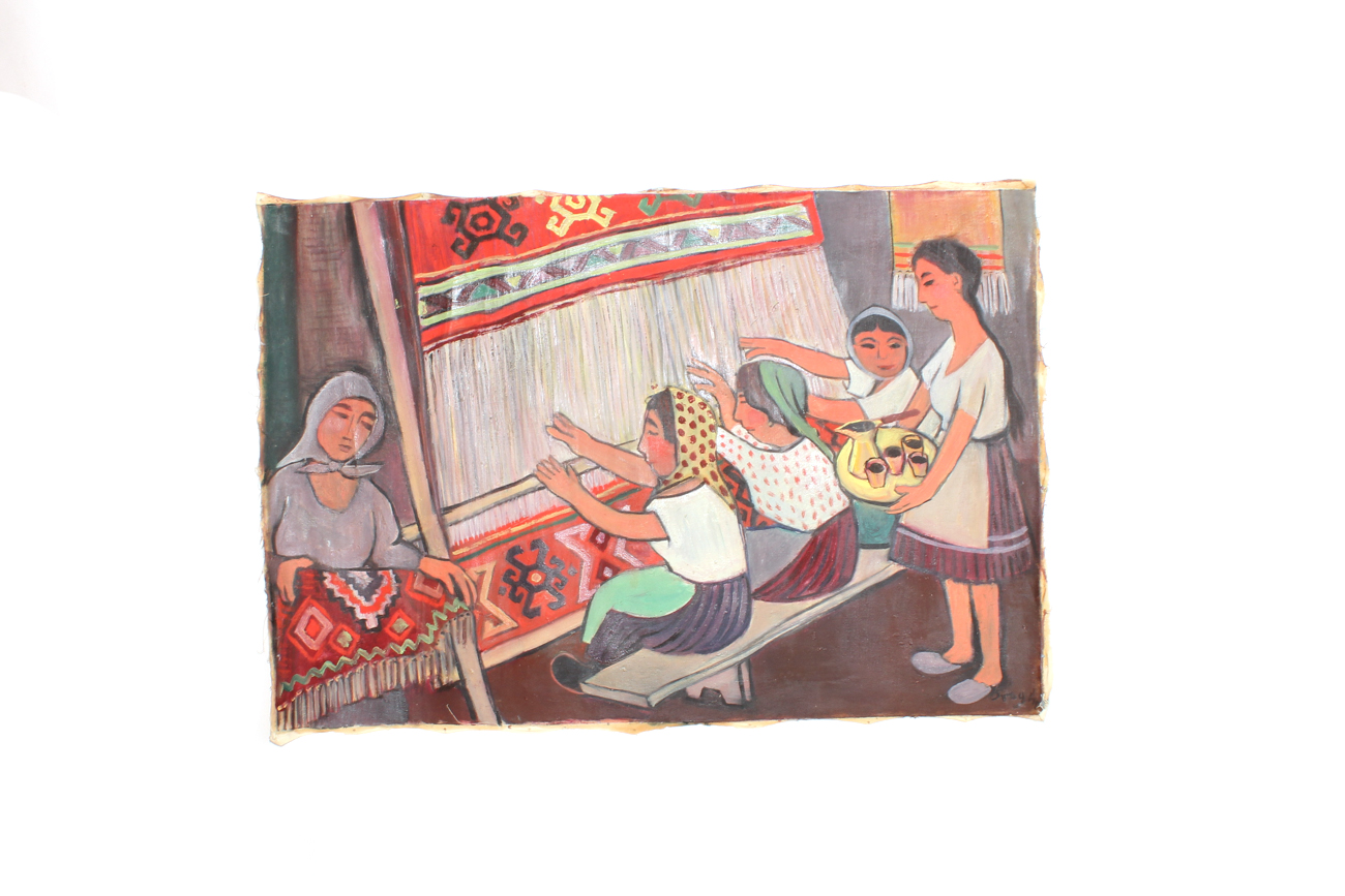 Collection of Four Eastern European Folk Art Cloth Paintings