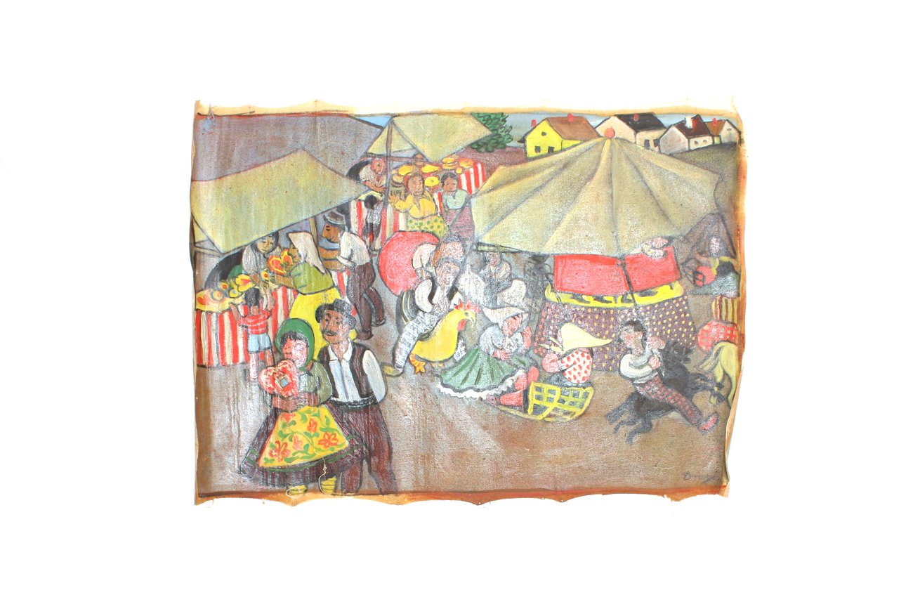 Collection of Four Eastern European Folk Art Cloth Paintings