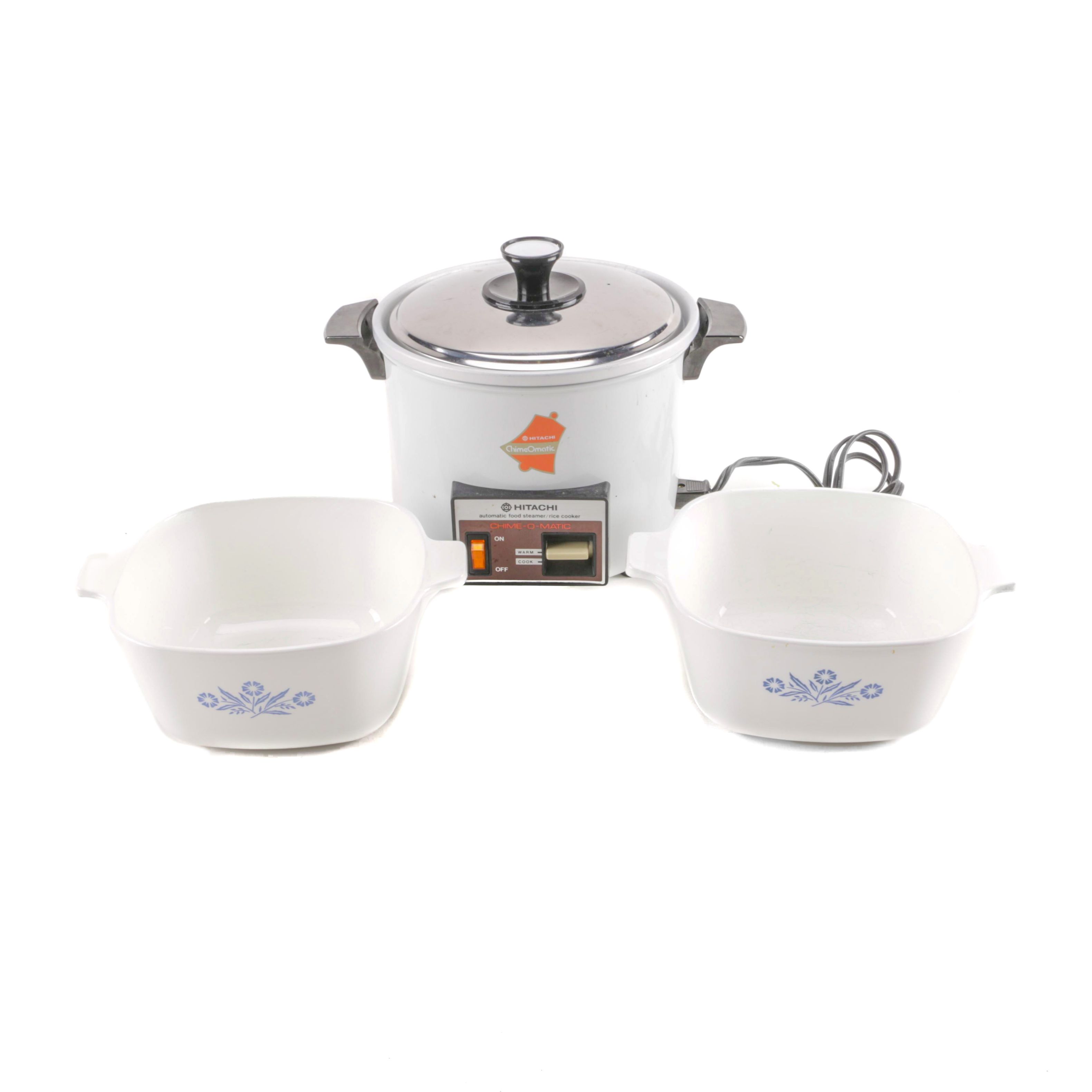 Hitachi Chime-O-Matic Rice Cooker with Corning Ware Bowls