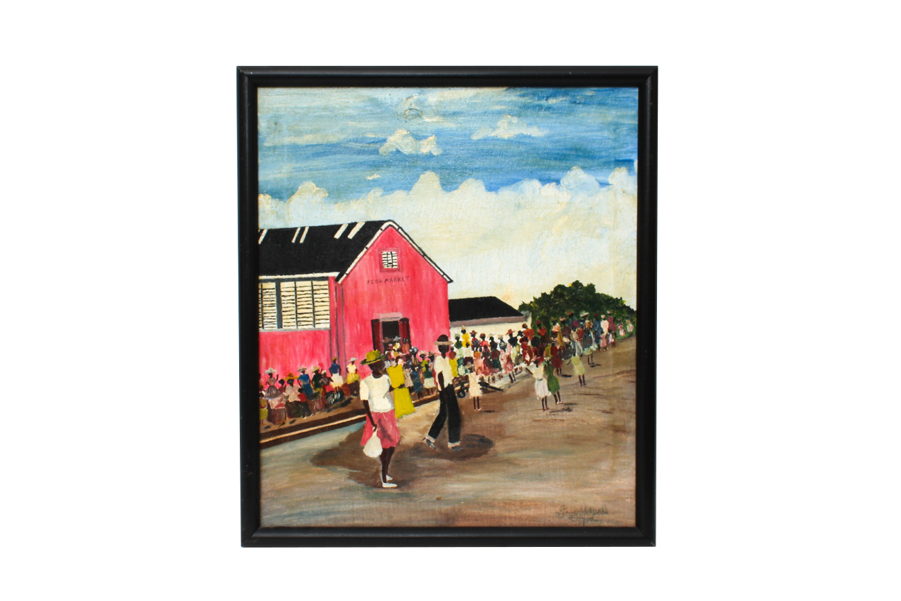Steve Gordon African American Folk Art Oil Painting "Fish Market"