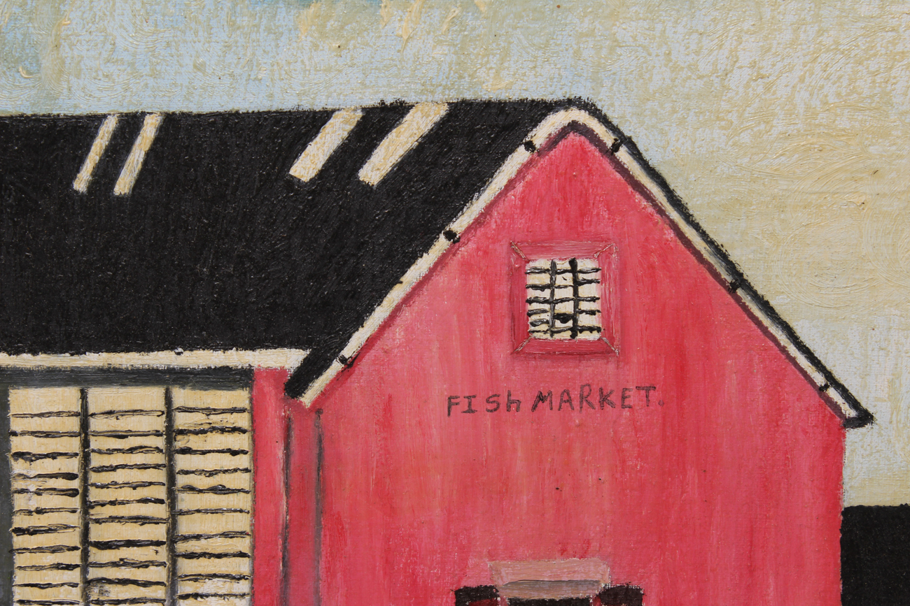 Steve Gordon African American Folk Art Oil Painting "Fish Market"