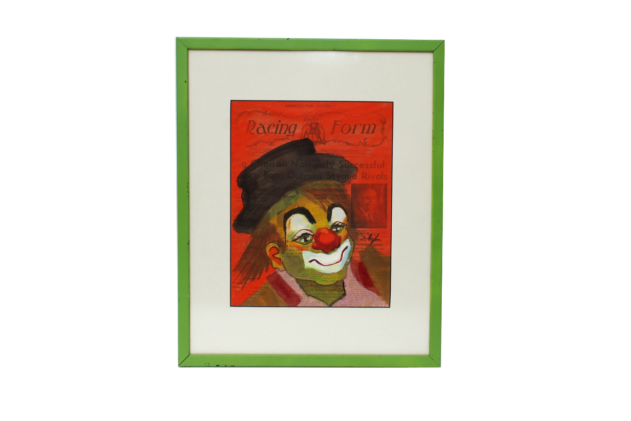 Watercolor Clown Painting on a 1968 Chicago Racing Form