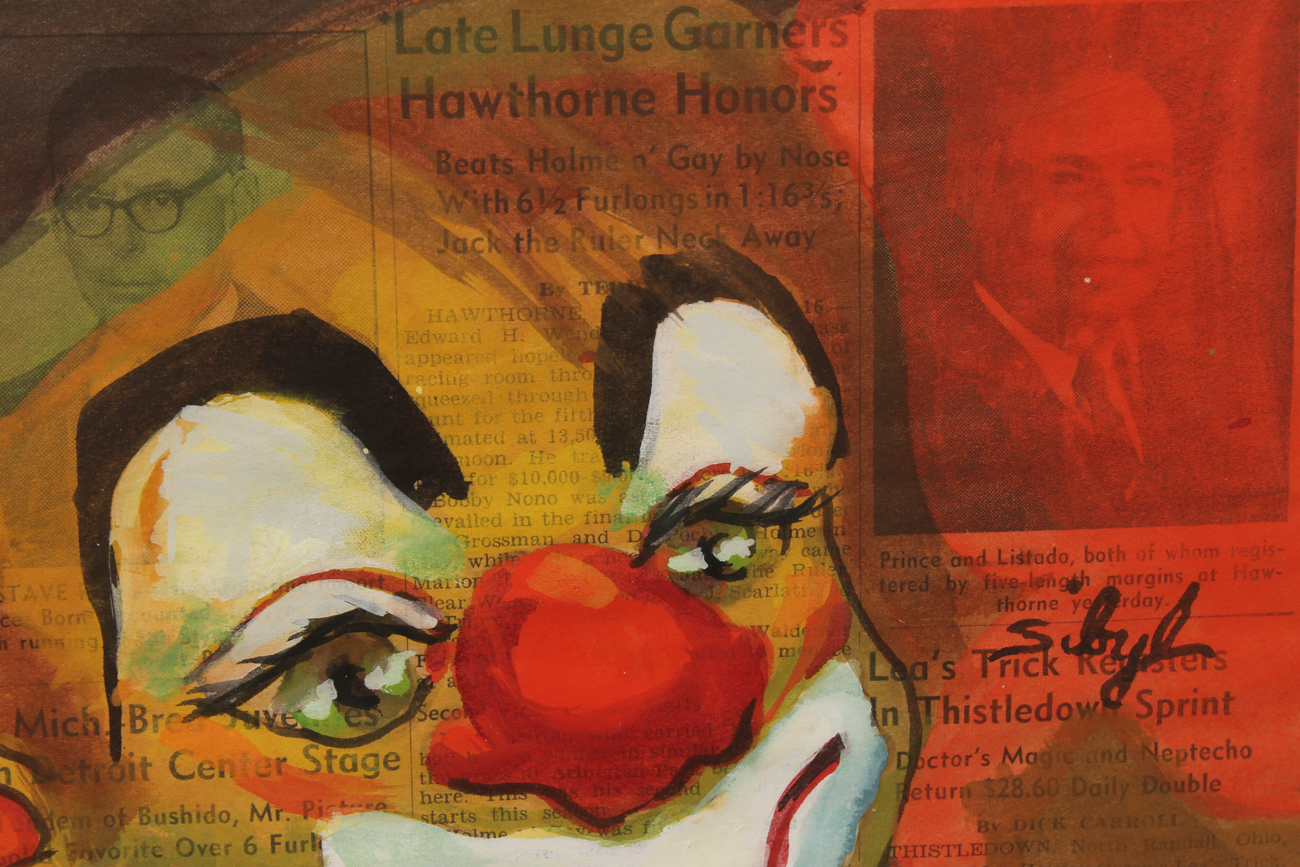 Watercolor Clown Painting on a 1968 Chicago Racing Form