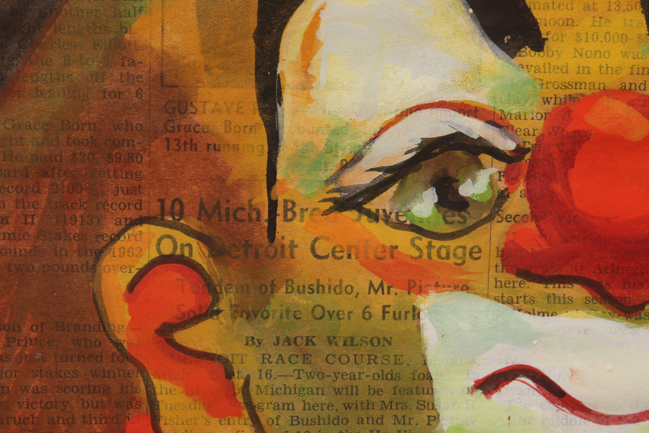 Watercolor Clown Painting on a 1968 Chicago Racing Form