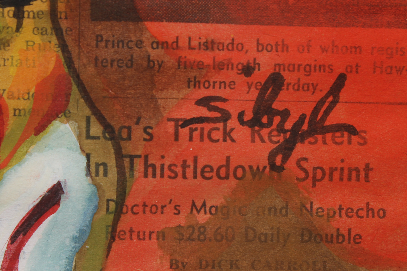 Watercolor Clown Painting on a 1968 Chicago Racing Form