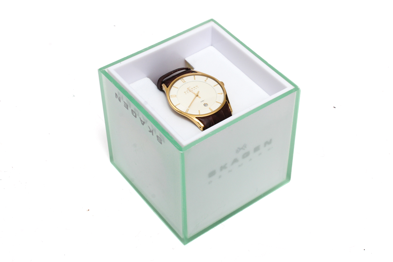 Skagen Denmark Croc Embossed Watch