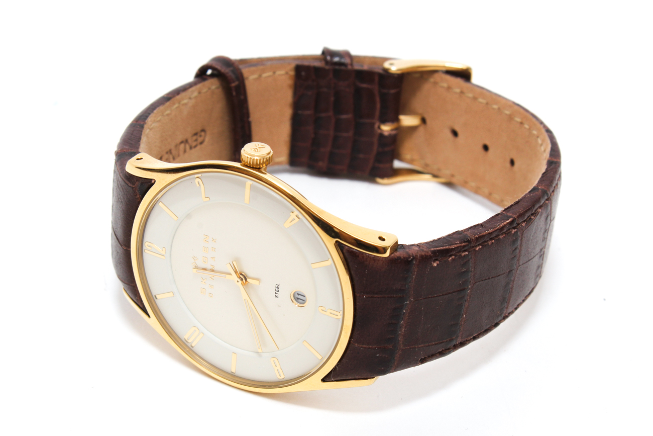 Skagen Denmark Croc Embossed Watch