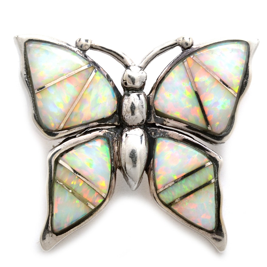 Southwestern Style Sterling and Synthetic Opal Inlaid Pendant