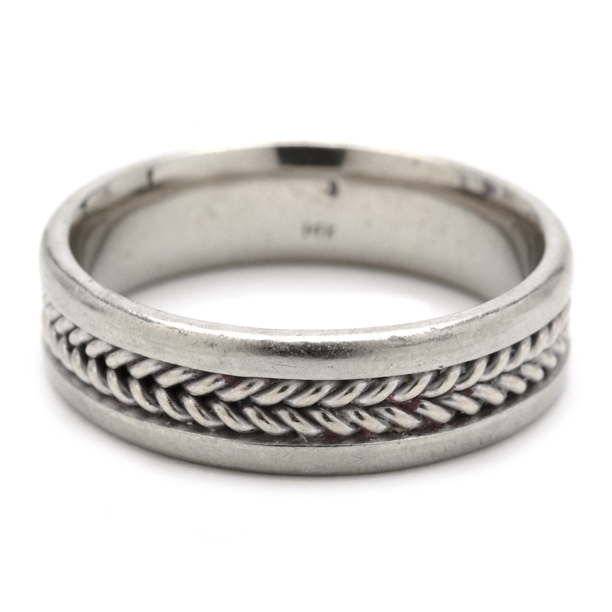 14K White Gold Textured Band