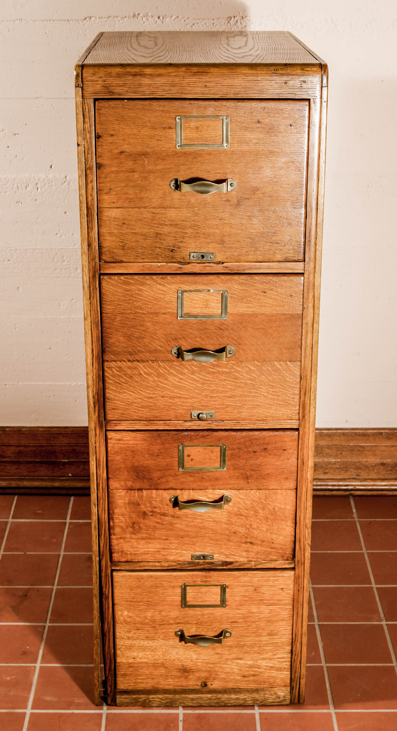 Vintage Oak Four Drawer Filing Cabinet