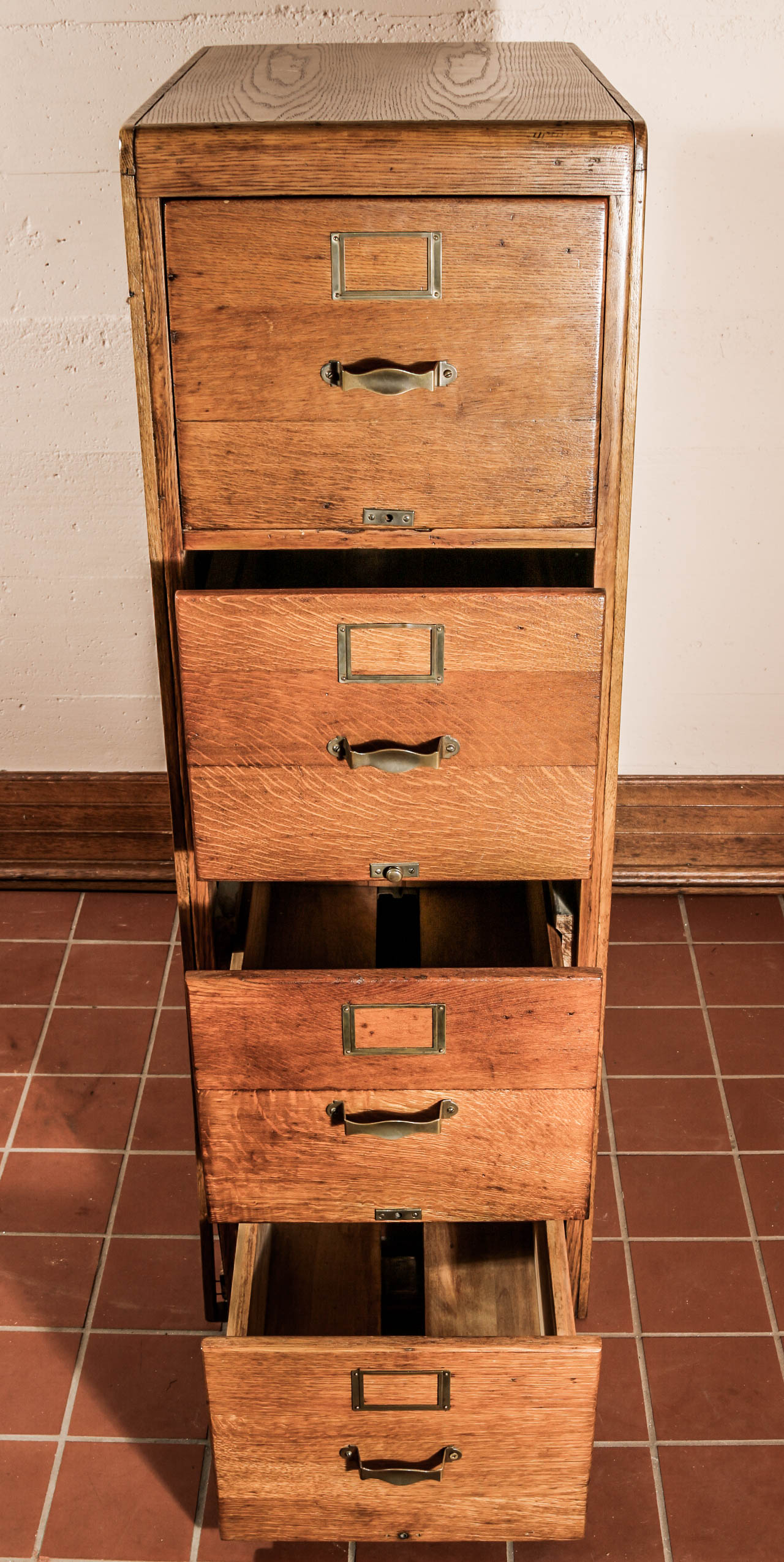Vintage Oak Four Drawer Filing Cabinet