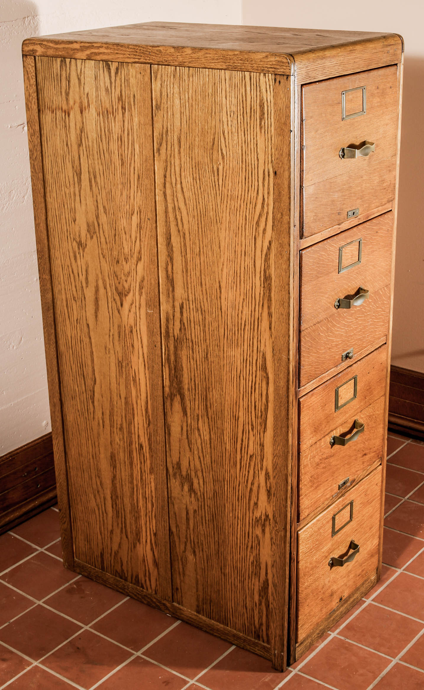 Vintage Oak Four Drawer Filing Cabinet