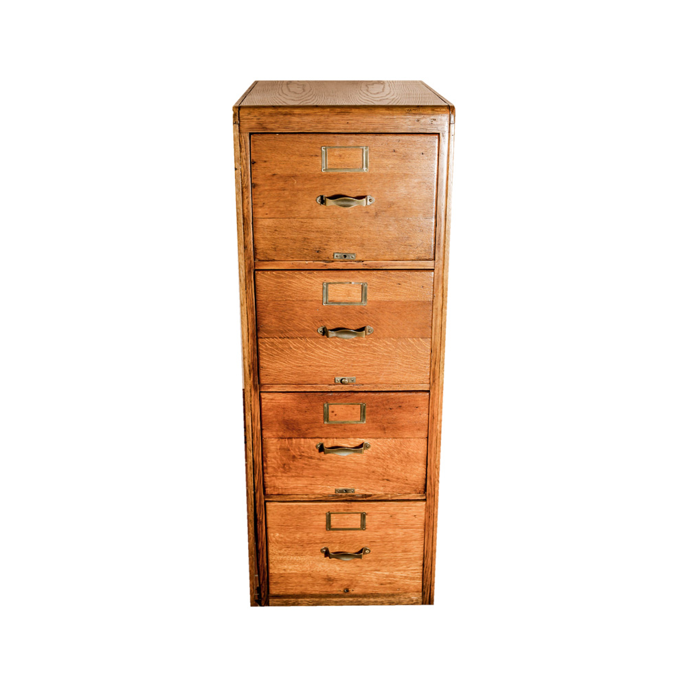 Vintage Oak Four Drawer Filing Cabinet