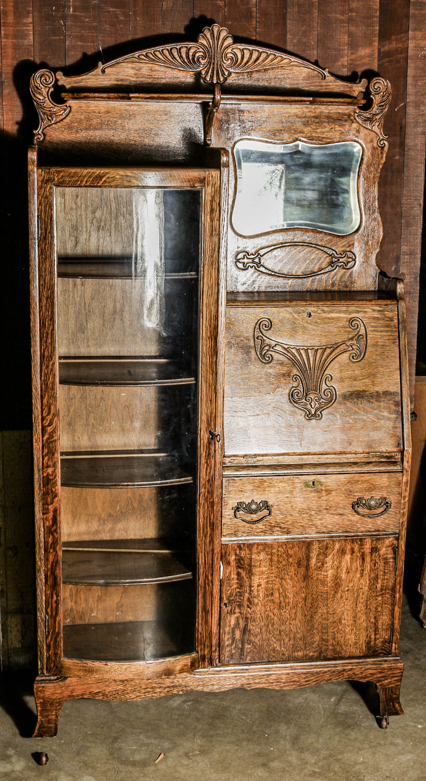 Antique Victorian Oak Secretary Cabinet