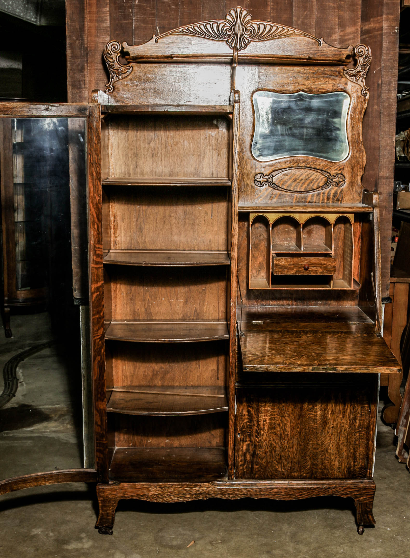 Antique Victorian Oak Secretary Cabinet