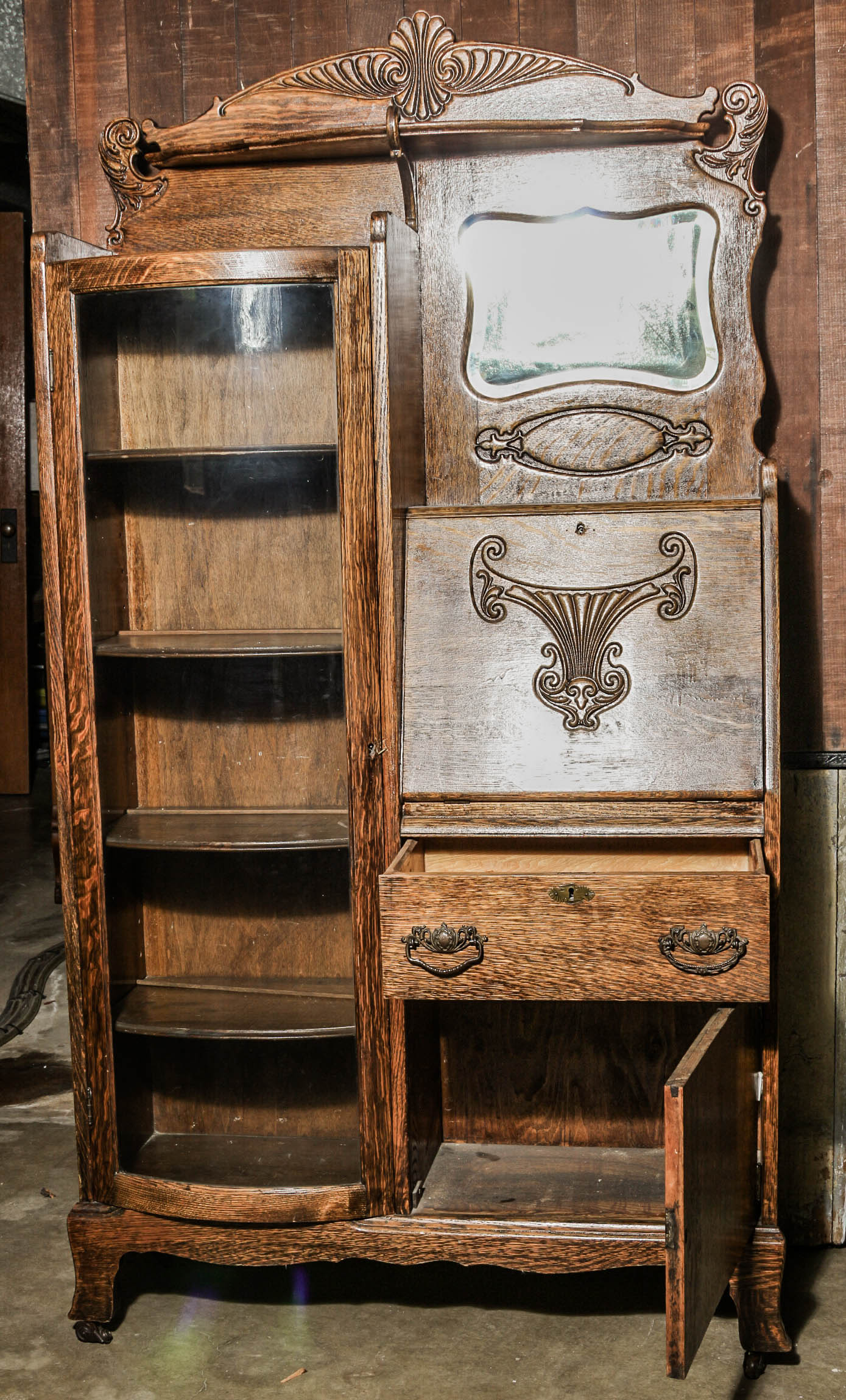 Antique Victorian Oak Secretary Cabinet