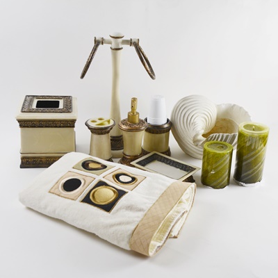 Cream and Bronze Tone Bathroom Accessory Collection