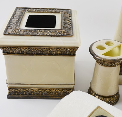 Cream and Bronze Tone Bathroom Accessory Collection