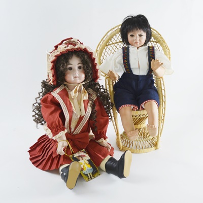 Vintage Jules N. Steiner "Kahlie" Hand Painted Reproduction Doll and a Porcelain Doll