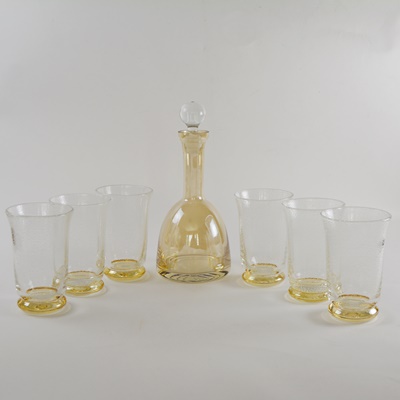 Art Glass Decanter and Bubble Glass Set