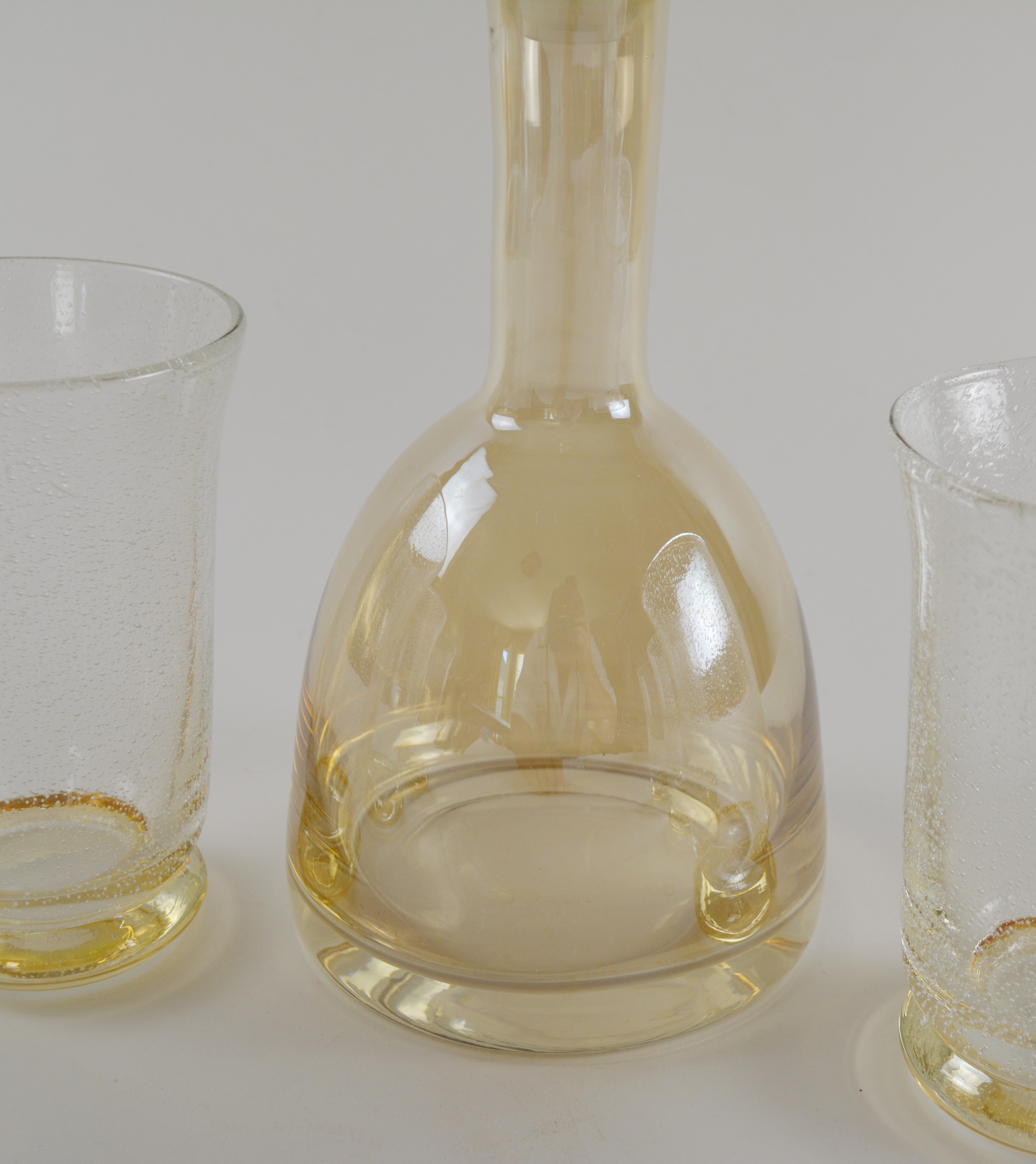 Art Glass Decanter and Bubble Glass Set