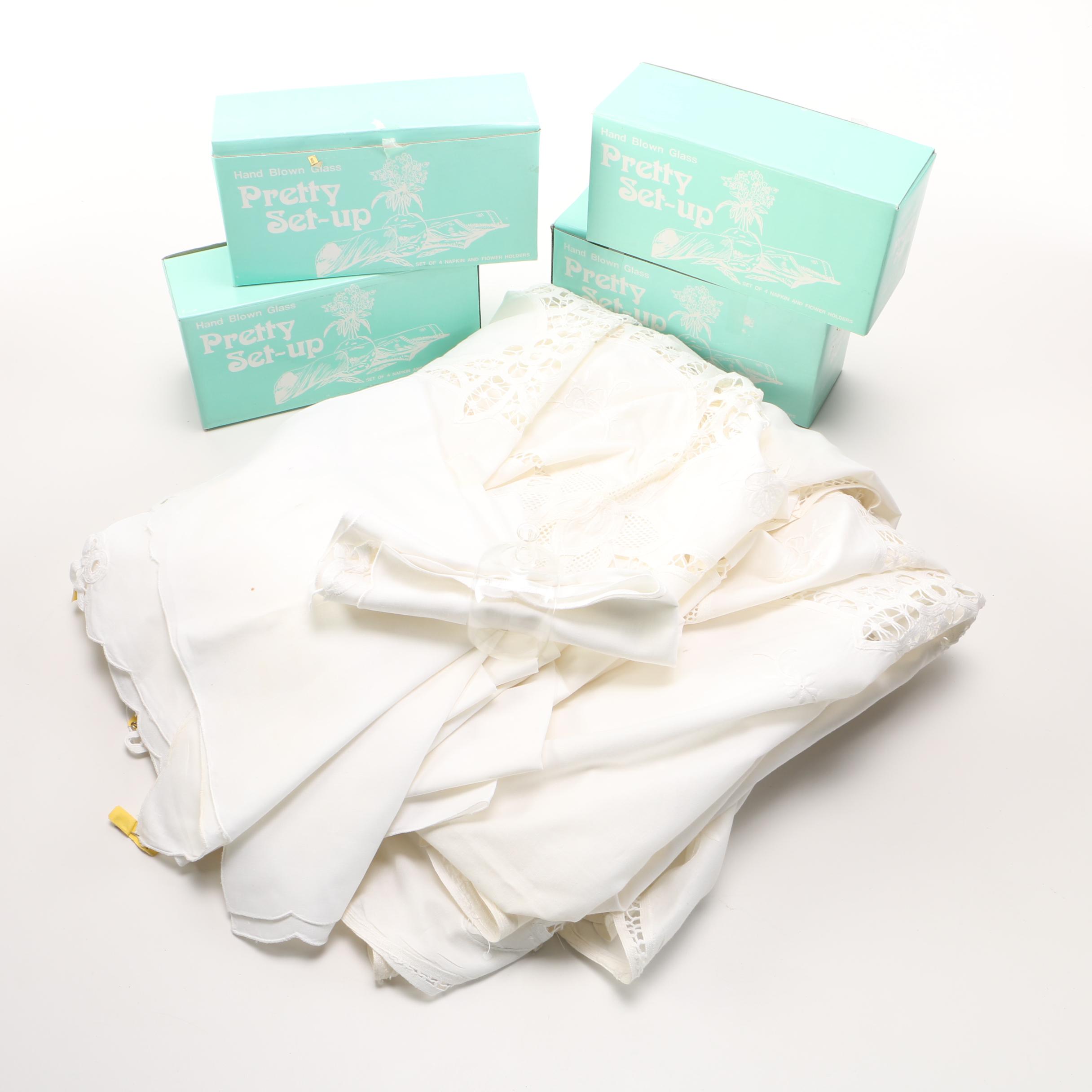 Hand Blown Glass Make Your Own Napkin Holders Set and Table Cloth