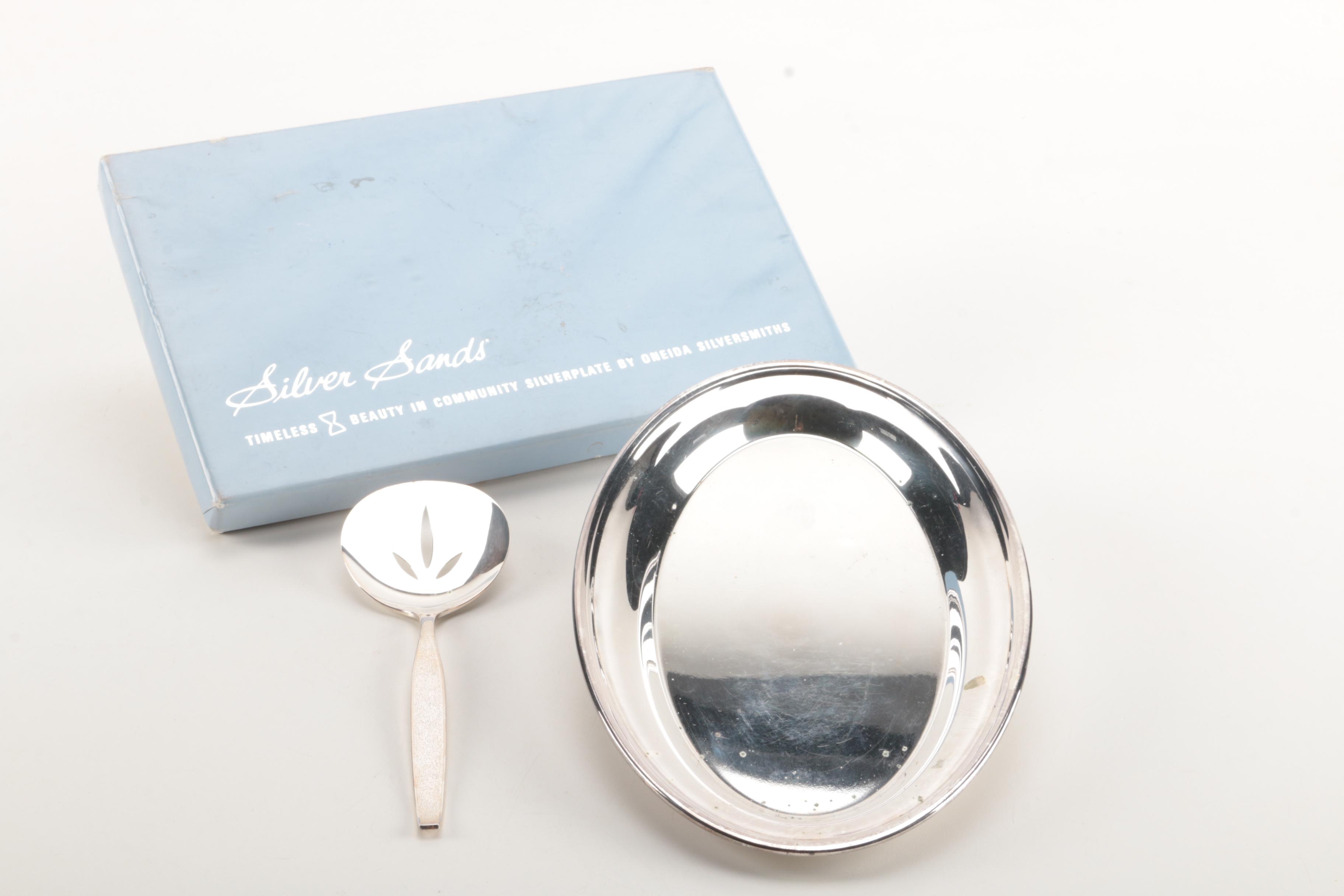 Collection of Knives and Silver Plate Serving Pieces