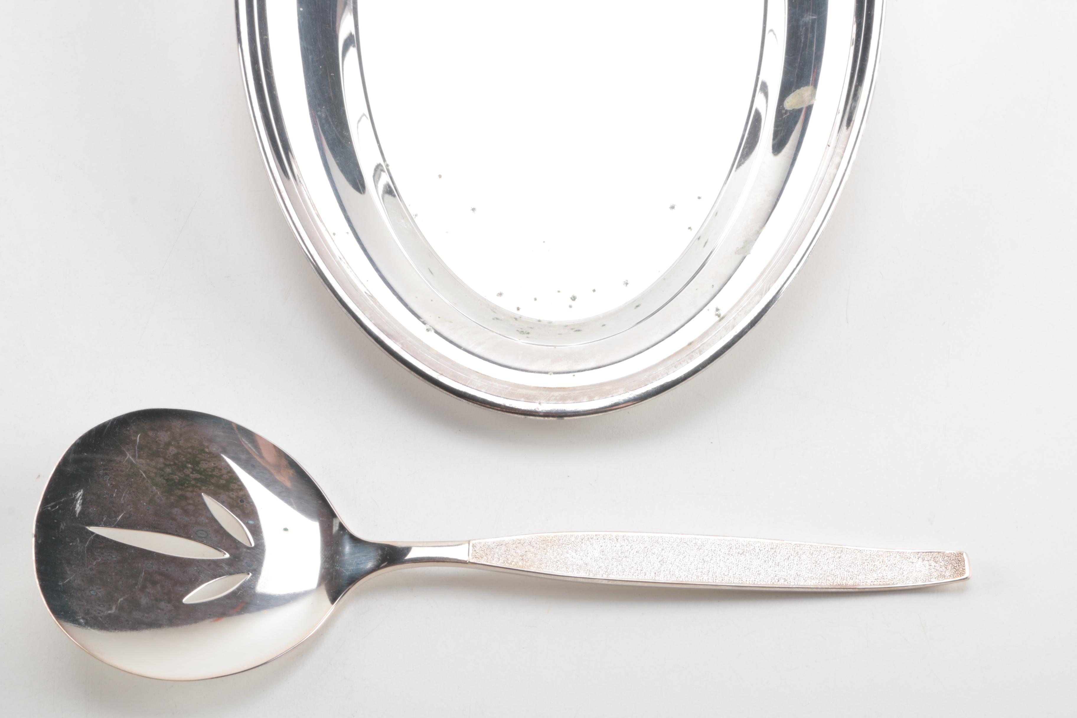 Collection of Knives and Silver Plate Serving Pieces