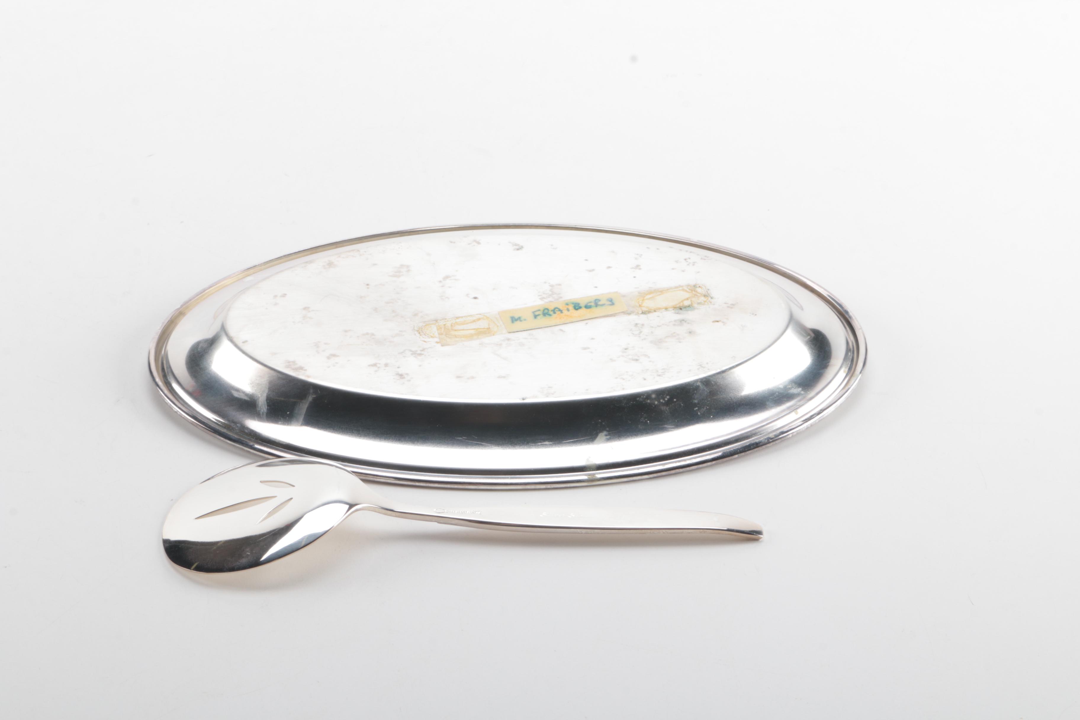 Collection of Knives and Silver Plate Serving Pieces