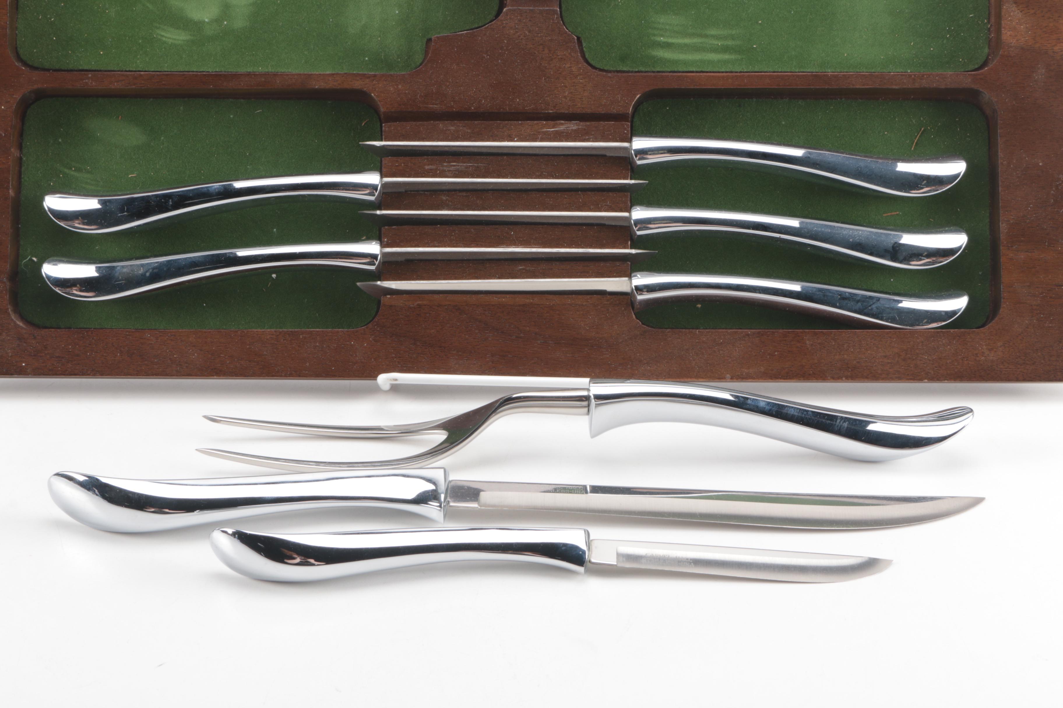 Collection of Knives and Silver Plate Serving Pieces