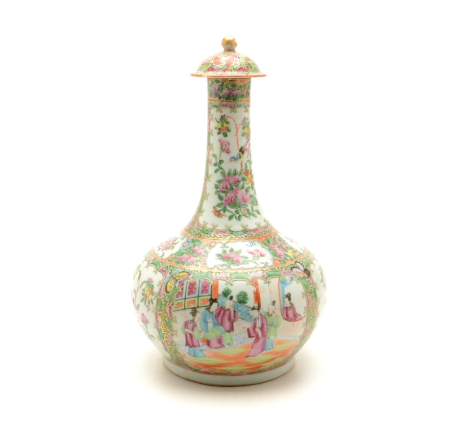 Antique Chinese Rose Medallion Bottle