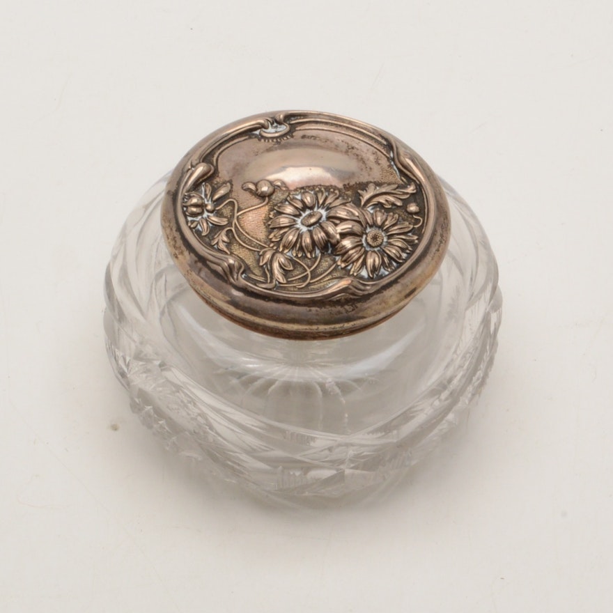 Sterling Silver Lidded Glass Cosmetic Jar