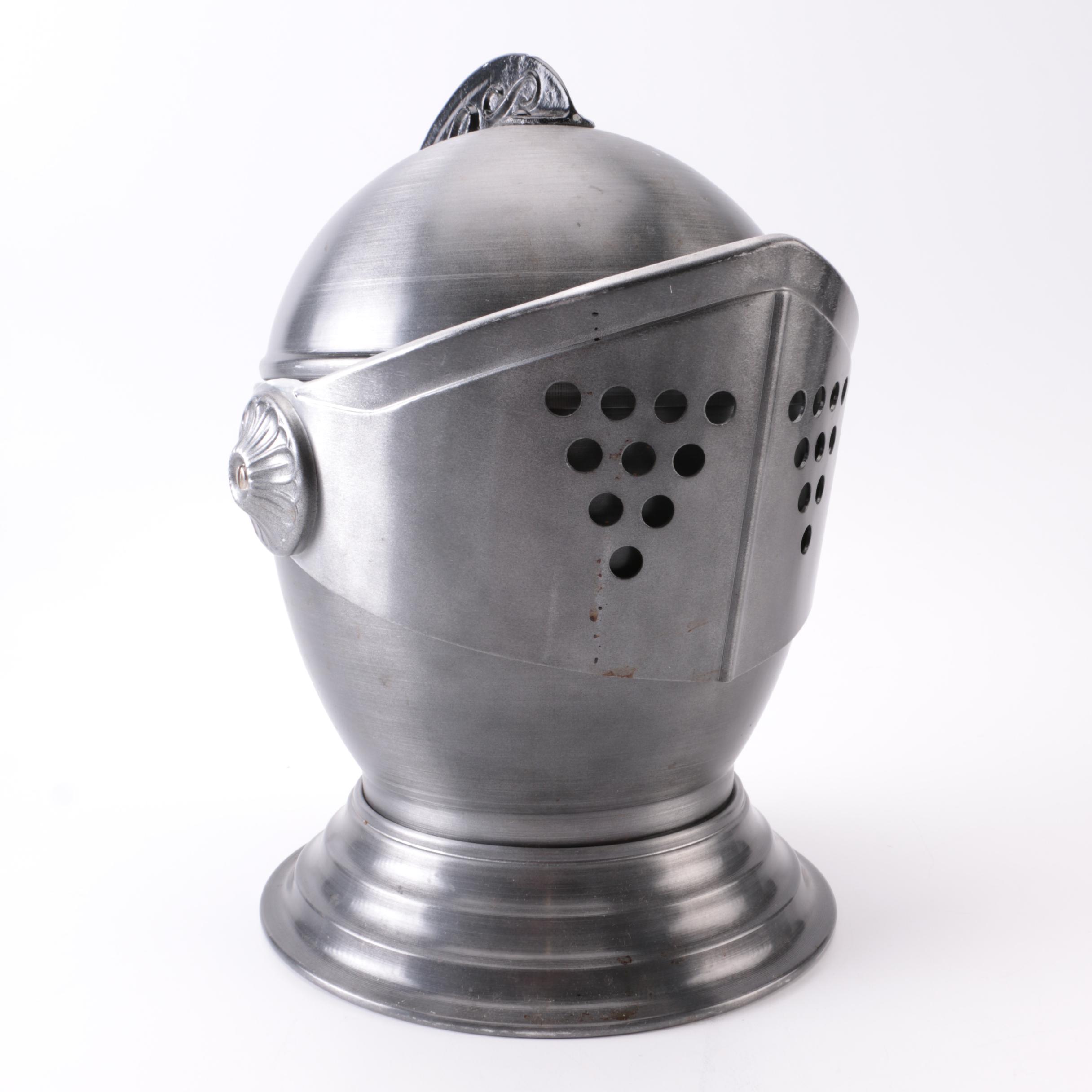 Vintage Silver Tone Metal Knight's Helmet Ice Bucket