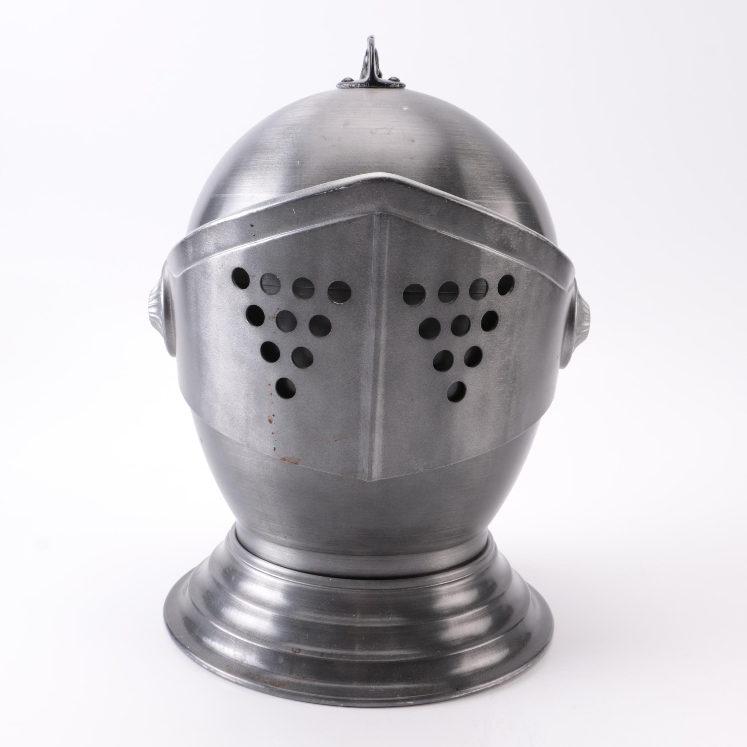 Vintage Silver Tone Metal Knight's Helmet Ice Bucket