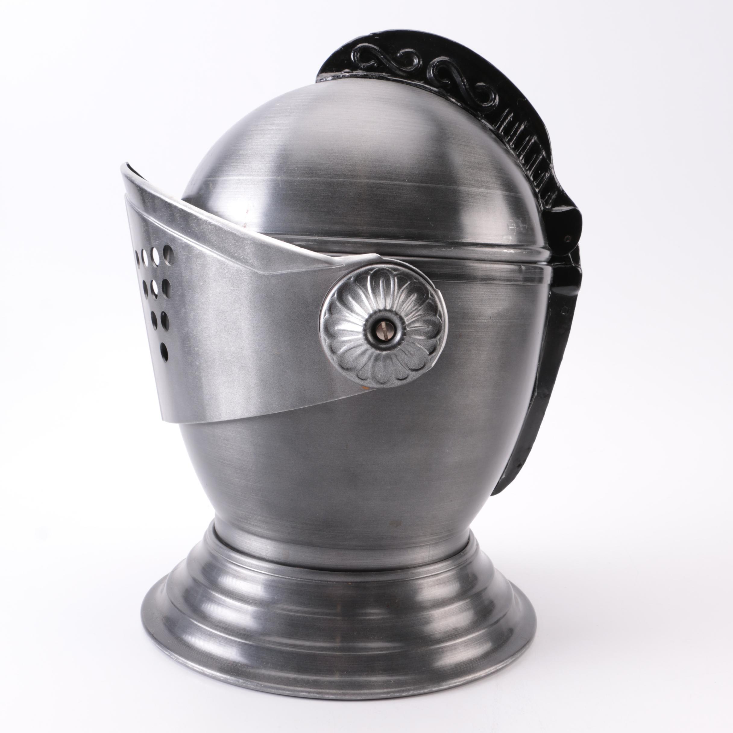 Vintage Silver Tone Metal Knight's Helmet Ice Bucket