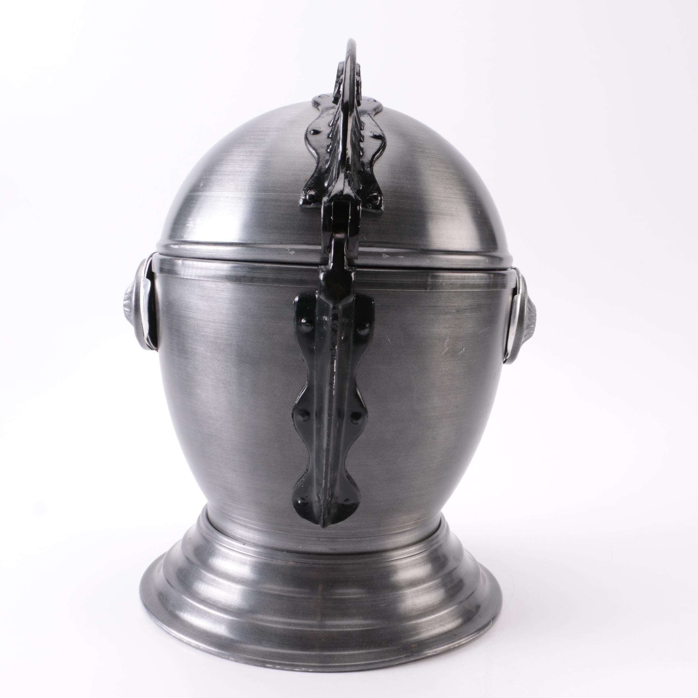 Vintage Silver Tone Metal Knight's Helmet Ice Bucket