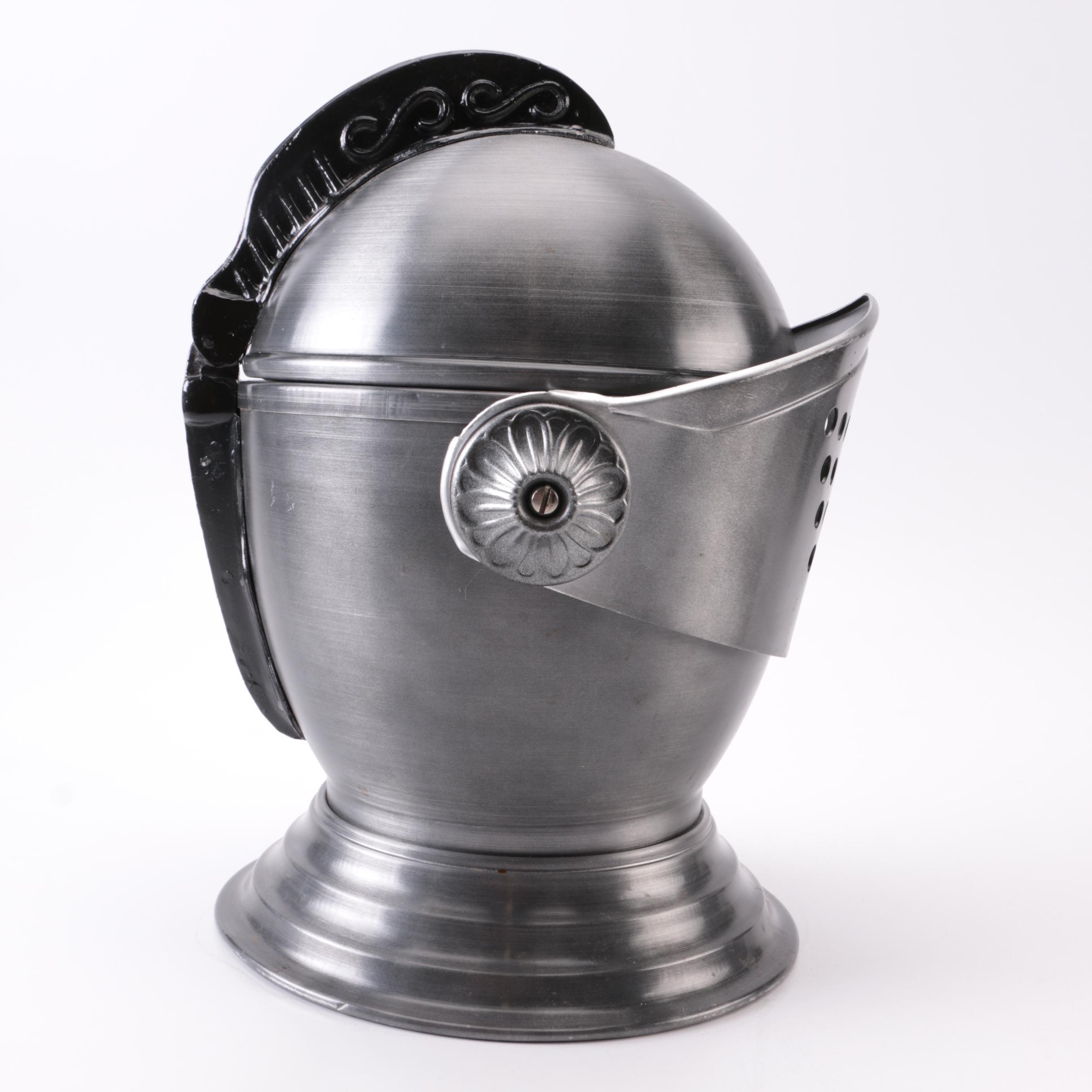 Vintage Silver Tone Metal Knight's Helmet Ice Bucket