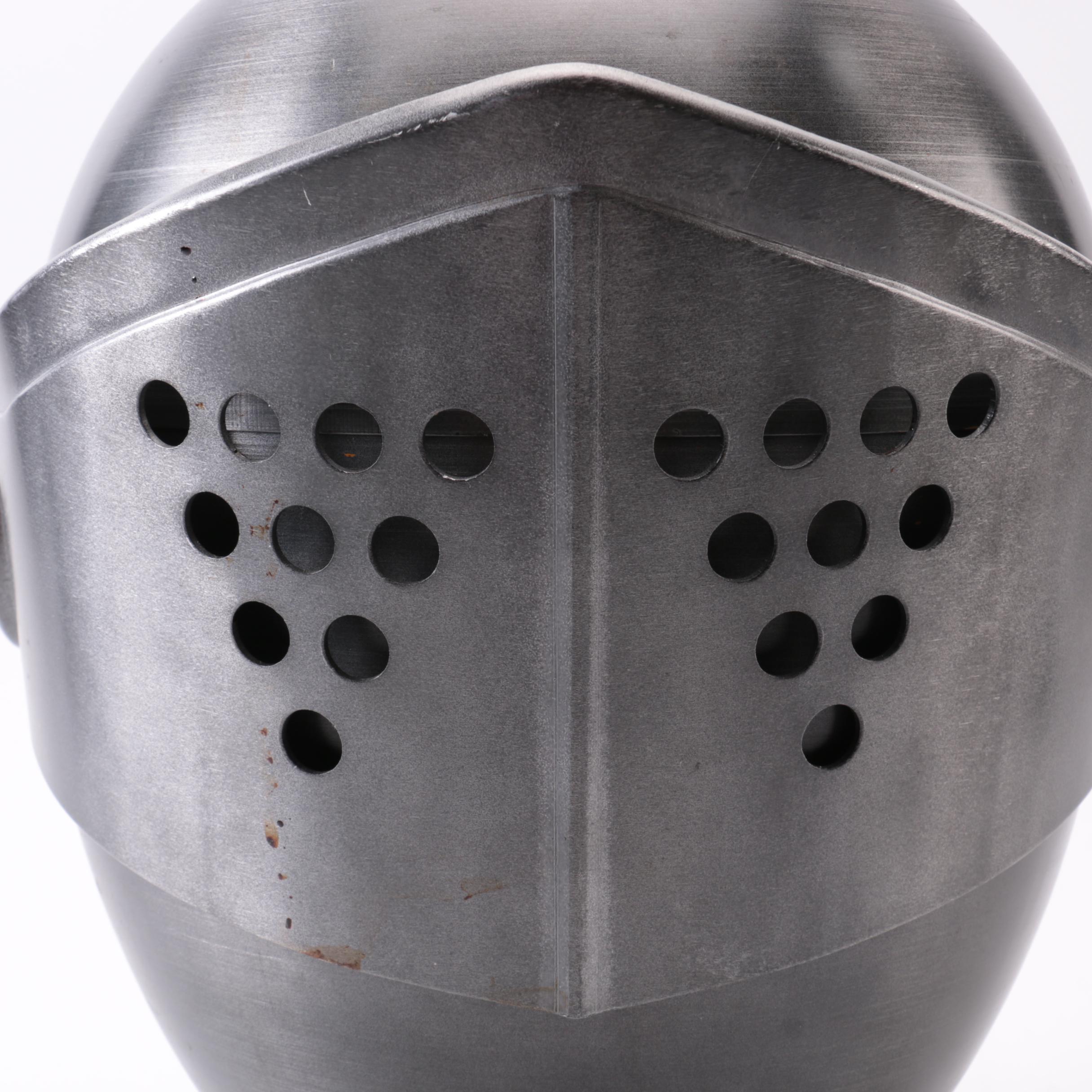 Vintage Silver Tone Metal Knight's Helmet Ice Bucket