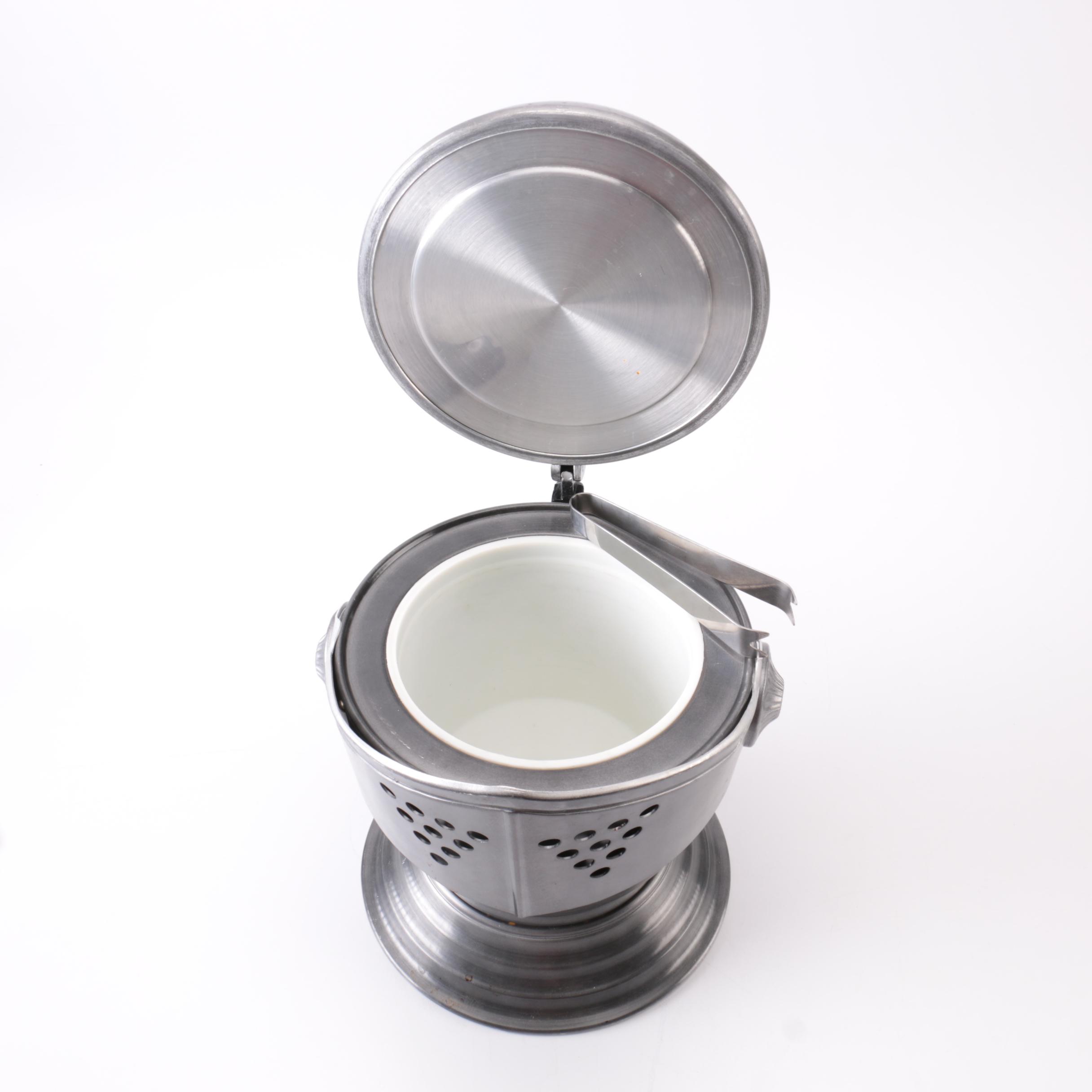 Vintage Silver Tone Metal Knight's Helmet Ice Bucket