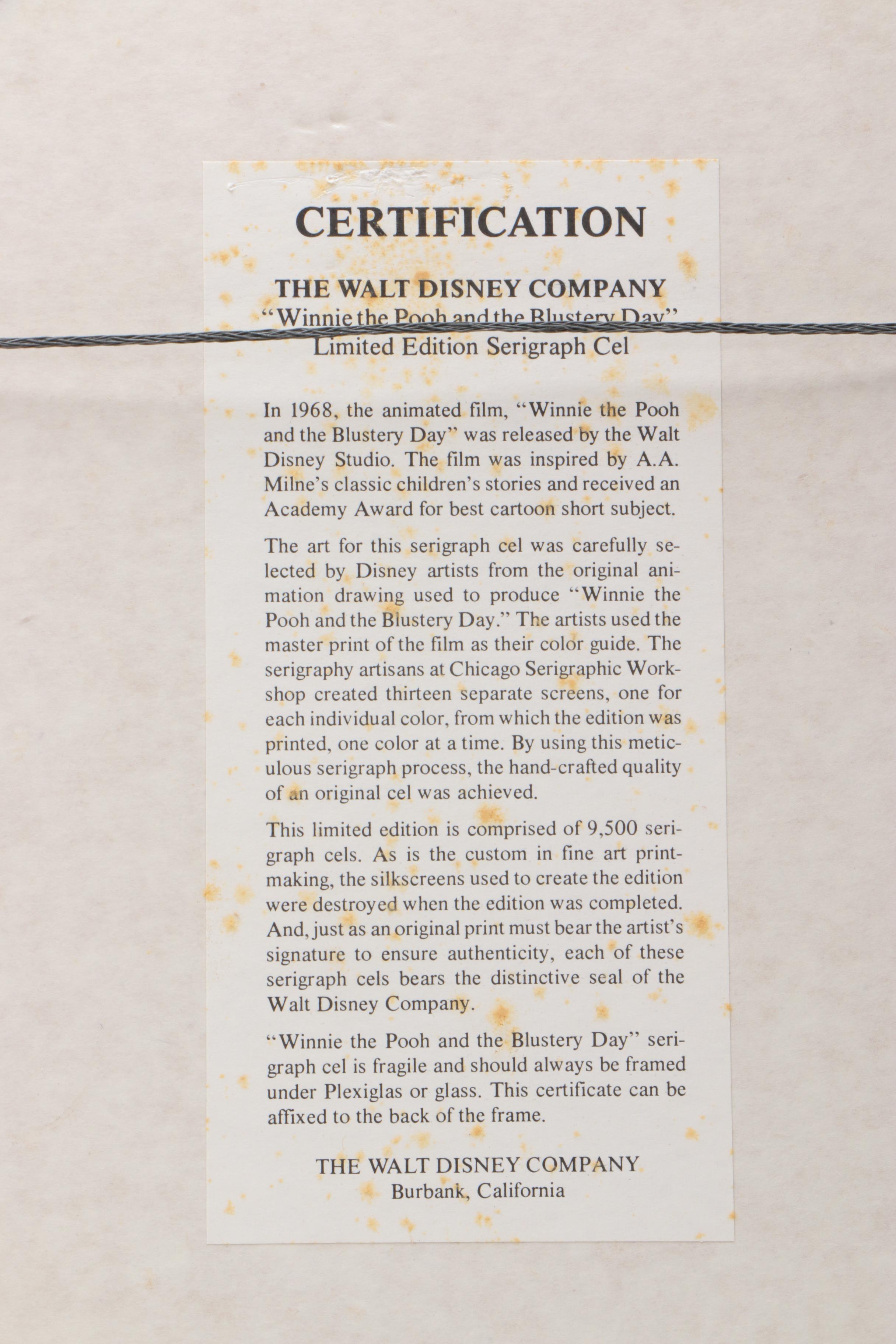 Walt Disney Serigraph Cell from "Winnie The Pooh and The Blustery Day"