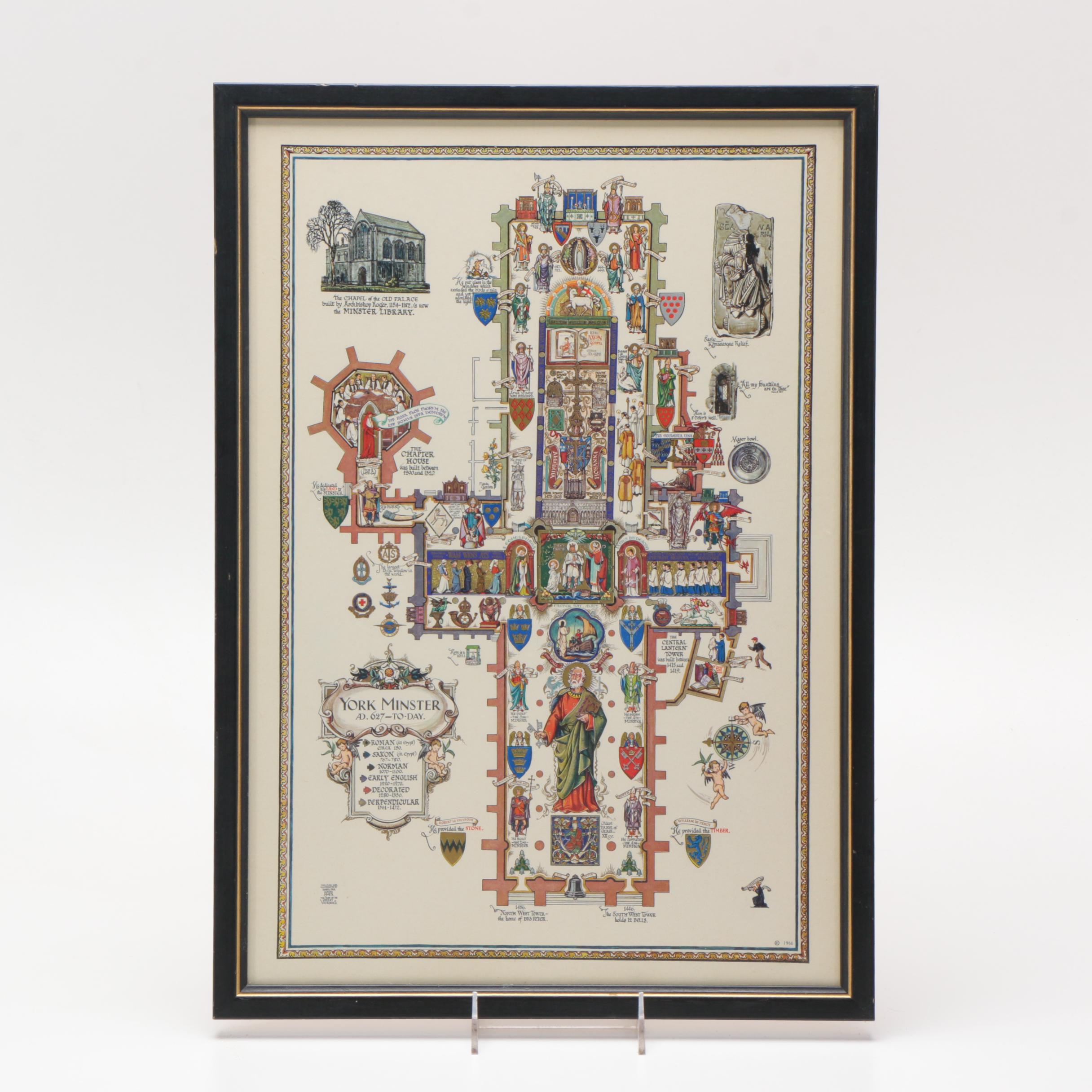 Isabel Saul Offset Lithograph on Paper "York Minster AD. 627 - Today"