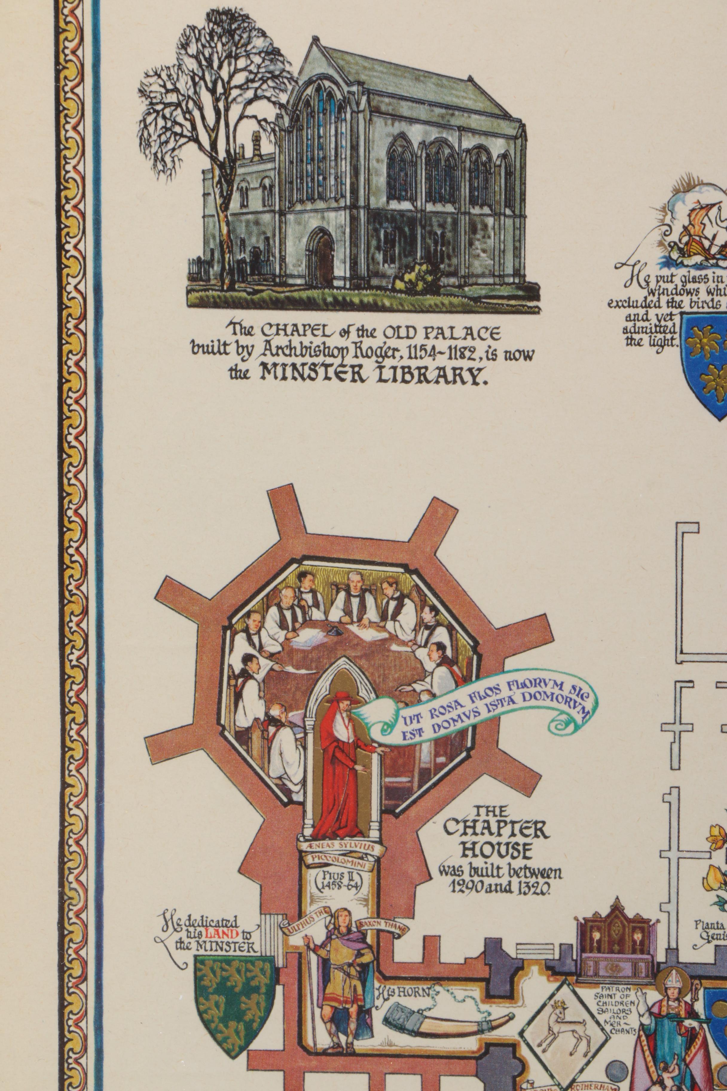 Isabel Saul Offset Lithograph on Paper "York Minster AD. 627 - Today"
