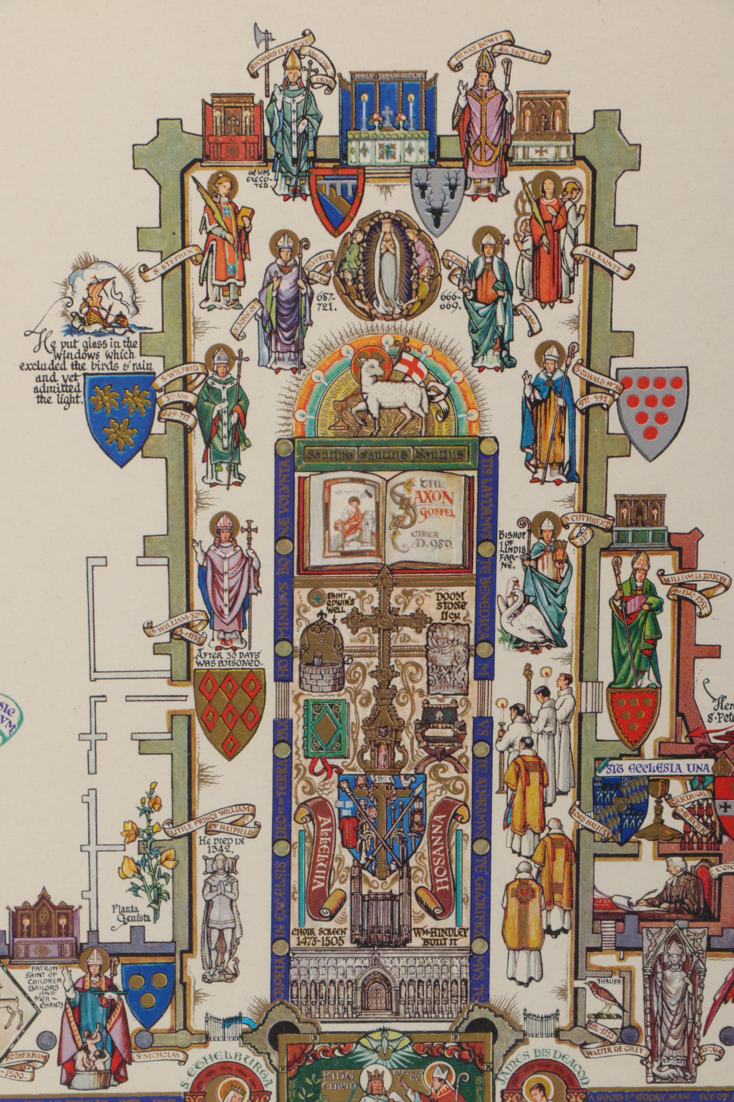 Isabel Saul Offset Lithograph on Paper "York Minster AD. 627 - Today"