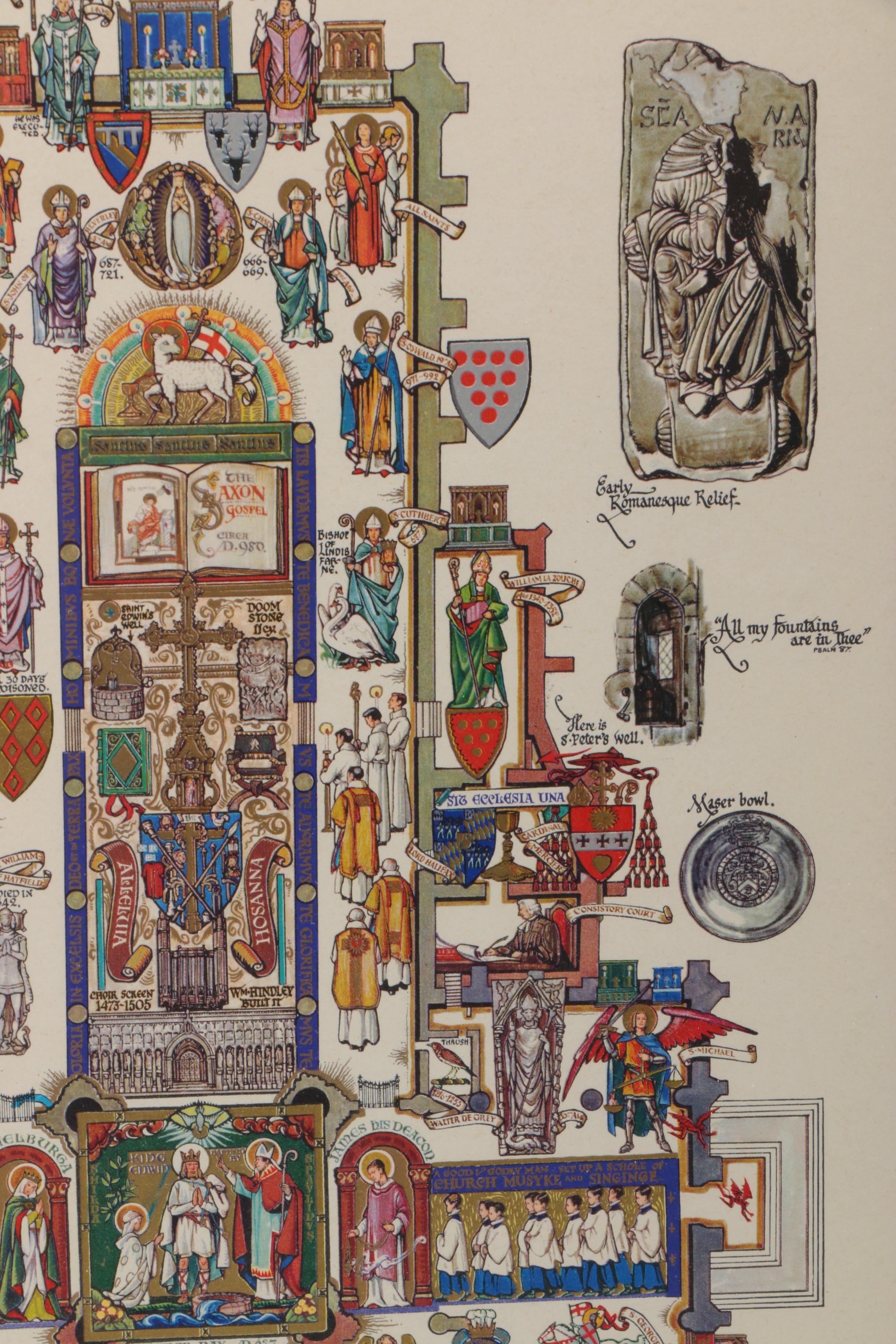 Isabel Saul Offset Lithograph on Paper "York Minster AD. 627 - Today"