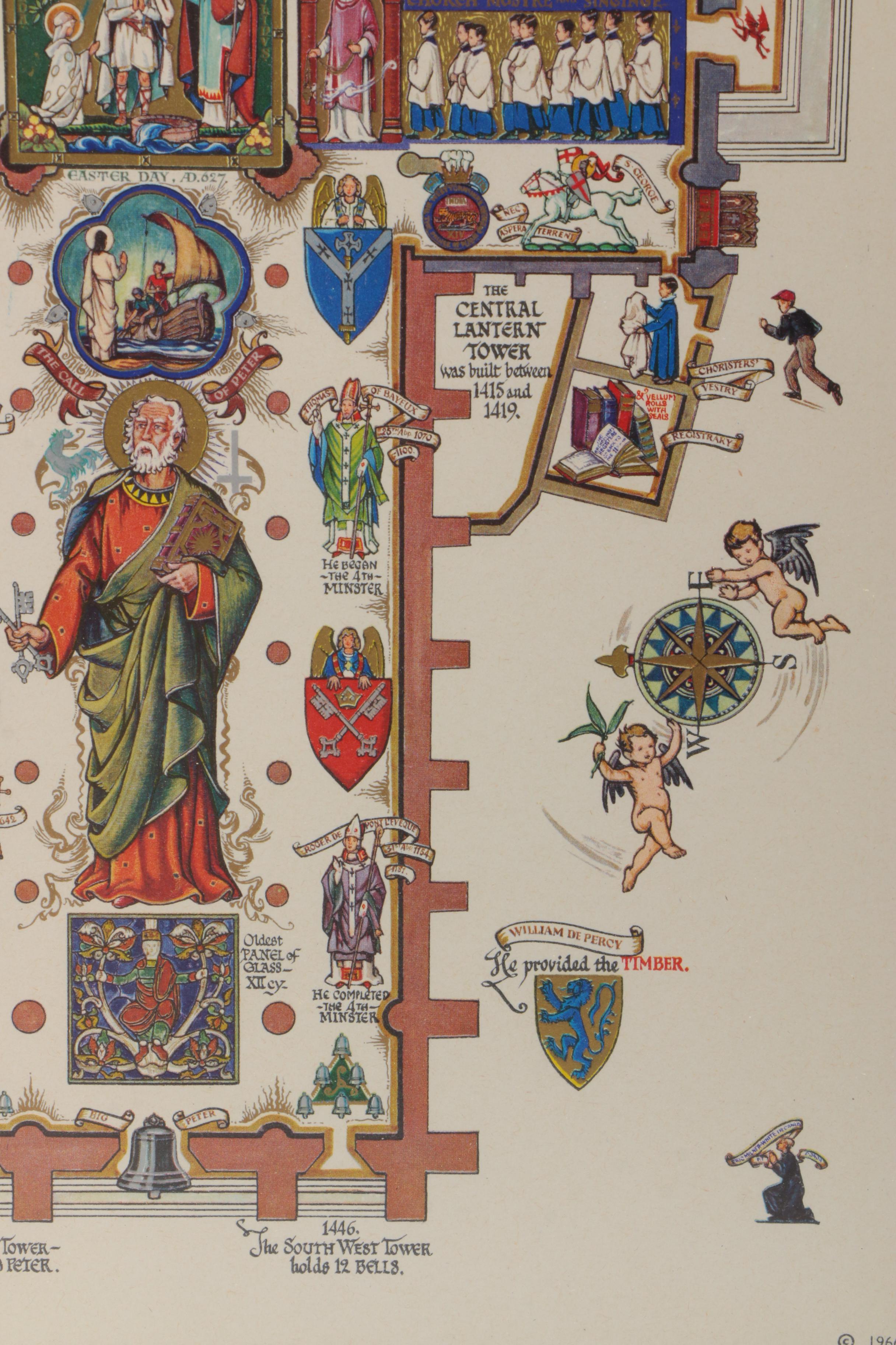 Isabel Saul Offset Lithograph on Paper "York Minster AD. 627 - Today"