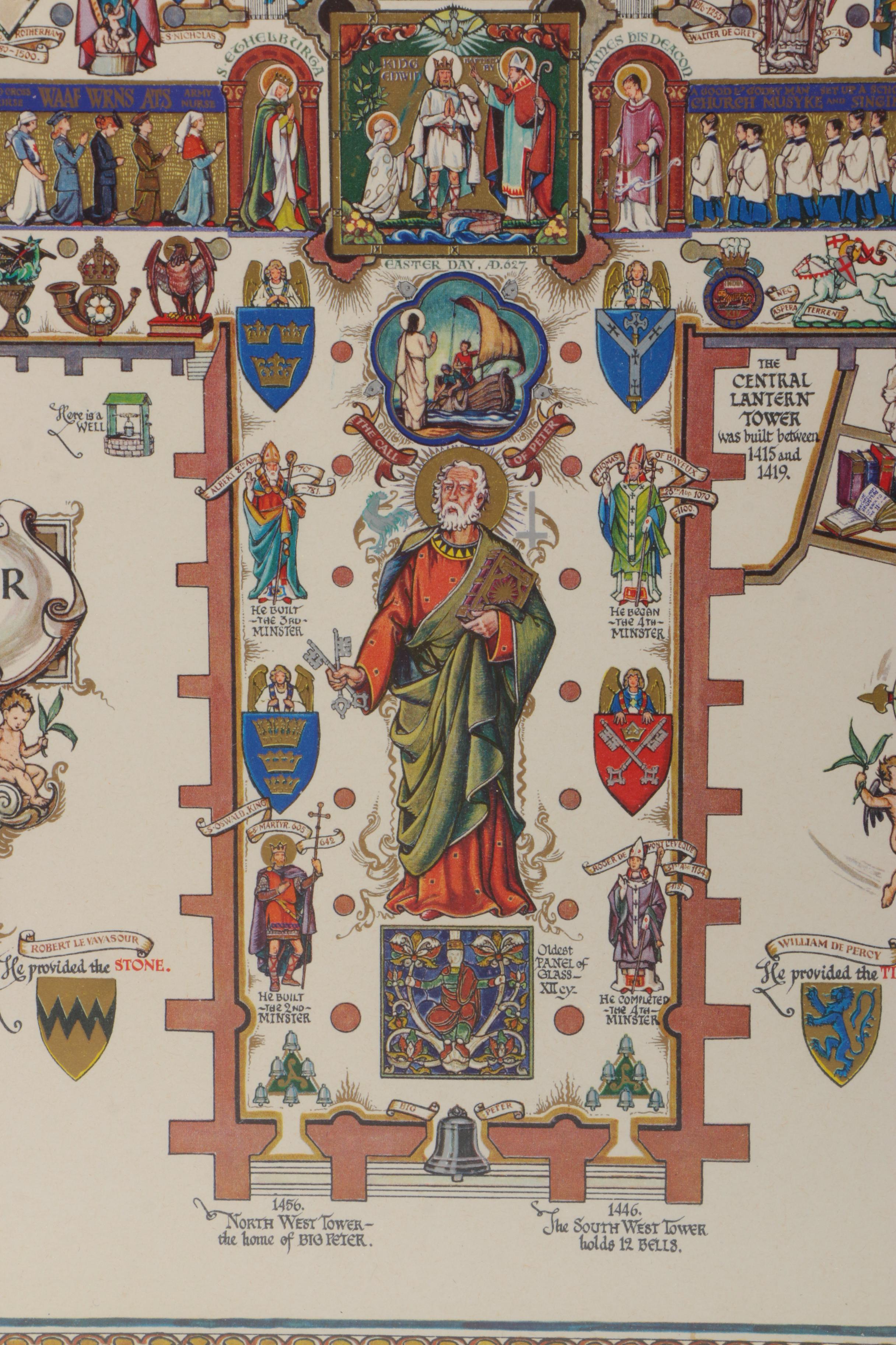 Isabel Saul Offset Lithograph on Paper "York Minster AD. 627 - Today"