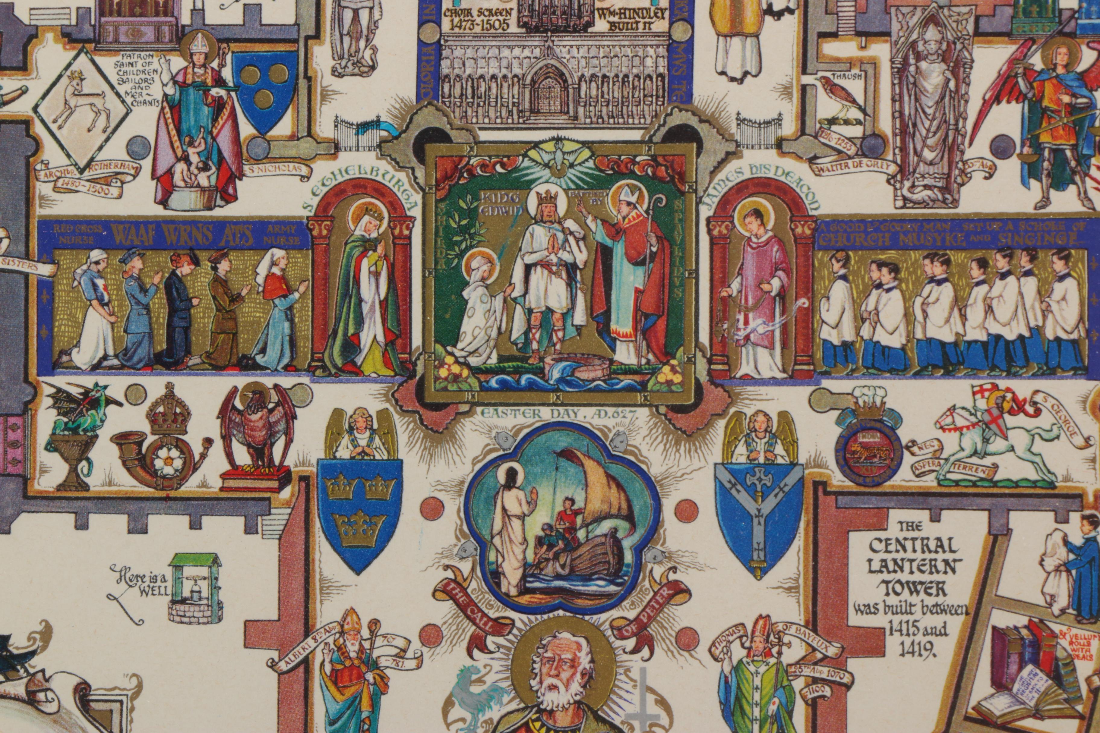 Isabel Saul Offset Lithograph on Paper "York Minster AD. 627 - Today"